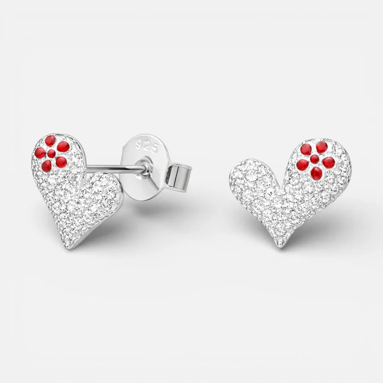 Aro Corazón Circones Flor Esmaltada Plata
